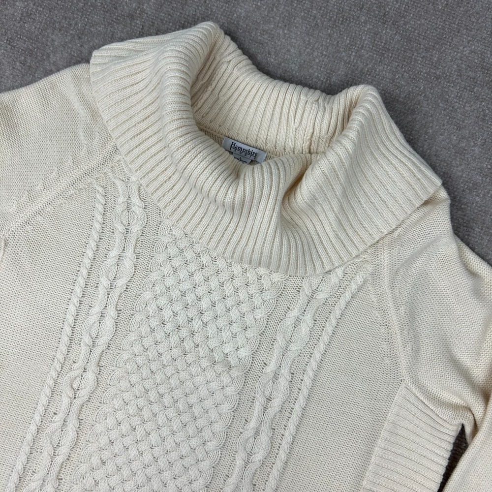 Hampshire Studio Sweater Womens Large Beige Cable Knit Curved Hem Cowl Neck Cozy